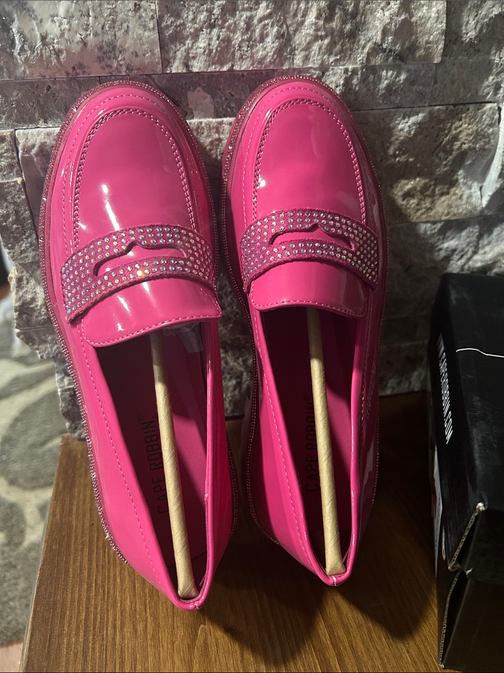 Cape Robbin Bandia Lug Sole Rhinestone Loafers in Hot Pink. New in box size 7